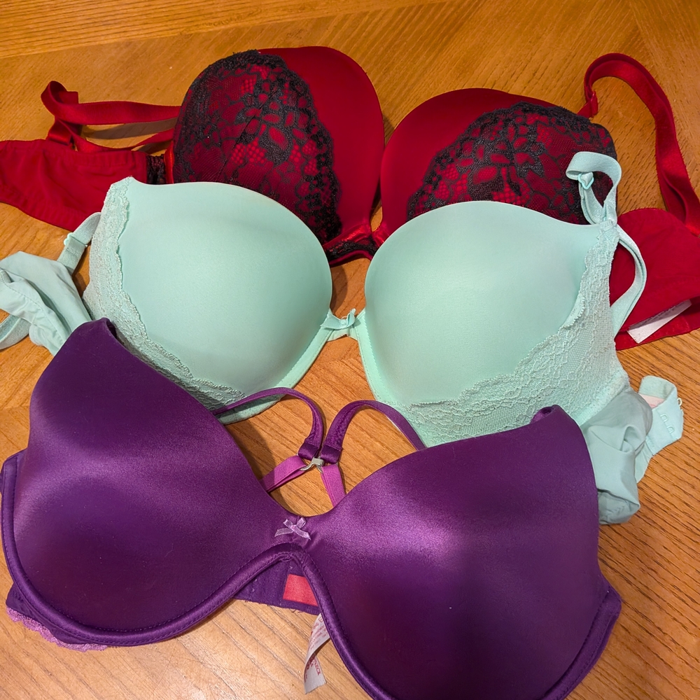 Women’s Lace Trim Push-Up Bra - Purple, Mint & Red